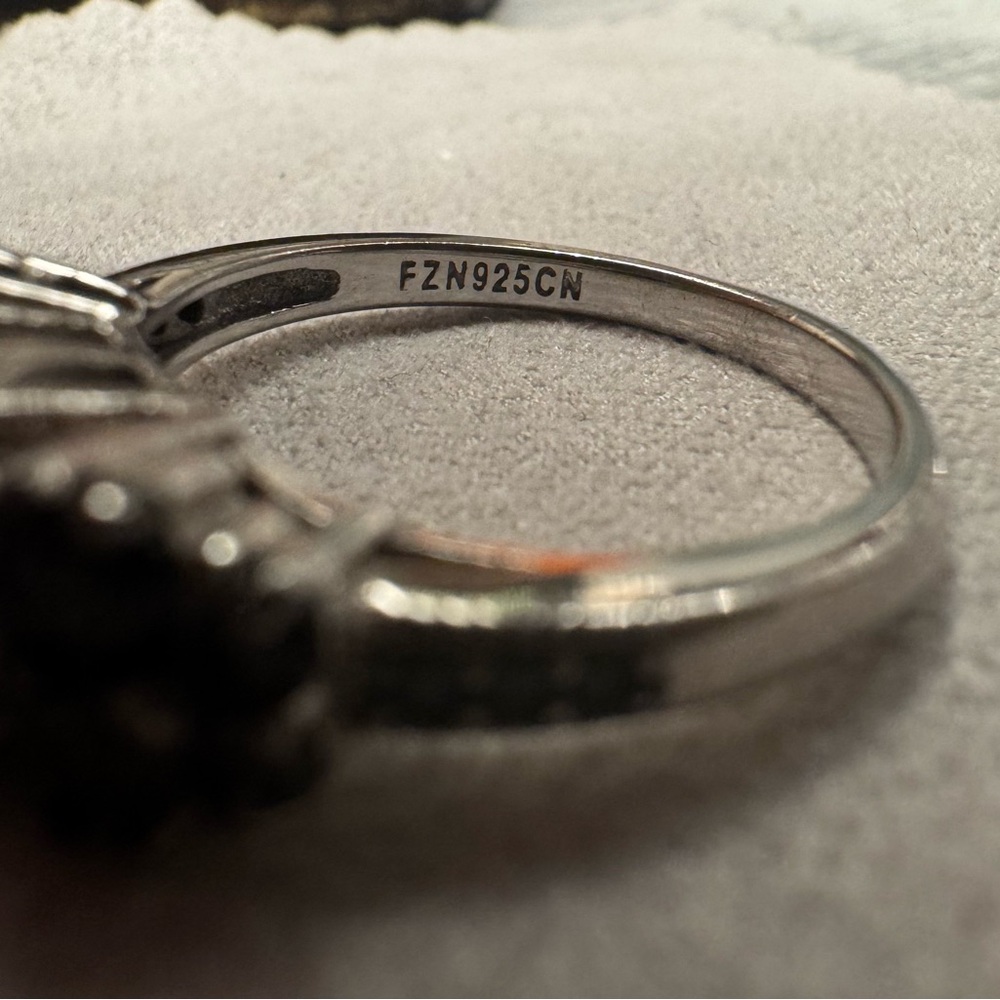 Black Spinel Style Cocktail Ring | Silver Tone | Gothic Statement Ring | Size 8 - Picture 7 of 11